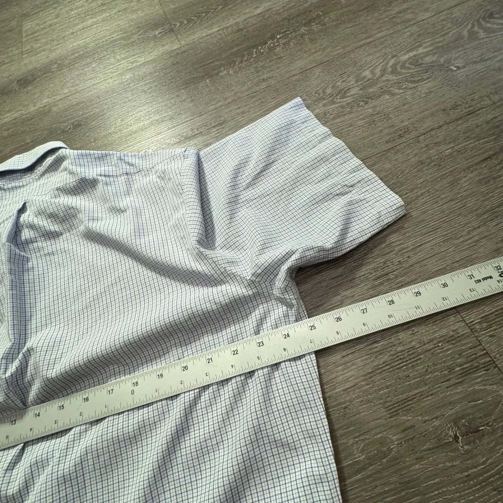 Vintage Brooks Brothers Shirt Mens 17 Blue White Check Cotton Slim Fit Non Iron